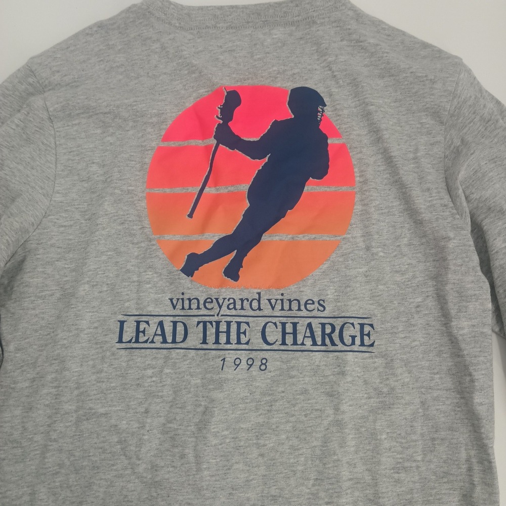 Vineyard Vines Boys Gray Lacrosse Lead The Charge Long Sleeve Shirt Size L 16